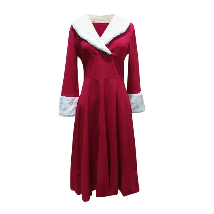 Robe midi de Noël à manches longues et col en V pour femme | Noël