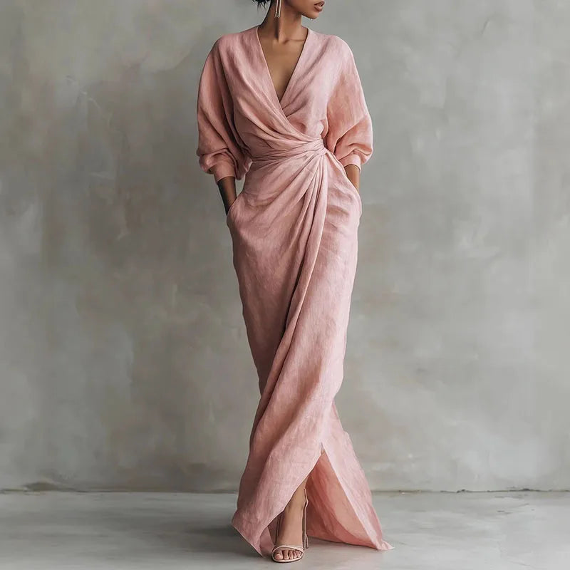 Women's Elegant V-Neck Wrap Dress | Maxi