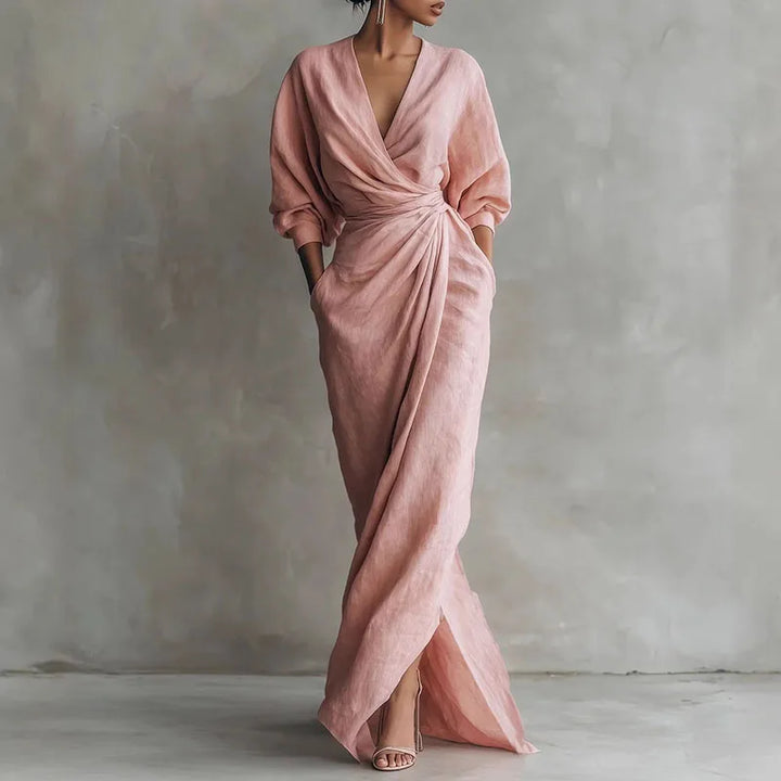 Women's Elegant V-Neck Wrap Dress | Maxi