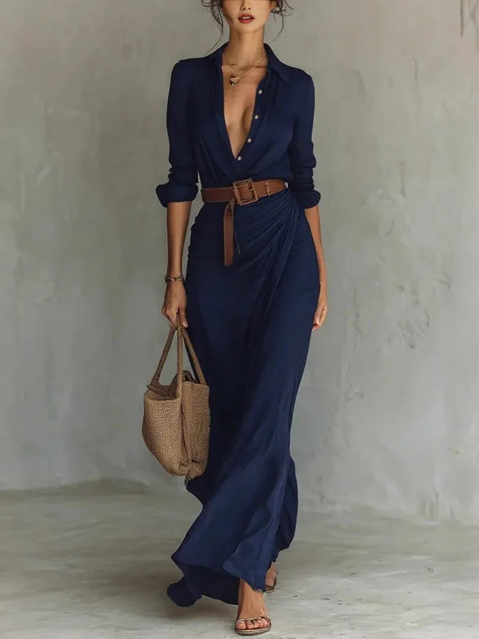 Women's Belted Wrap Shirt Dress | Maxi