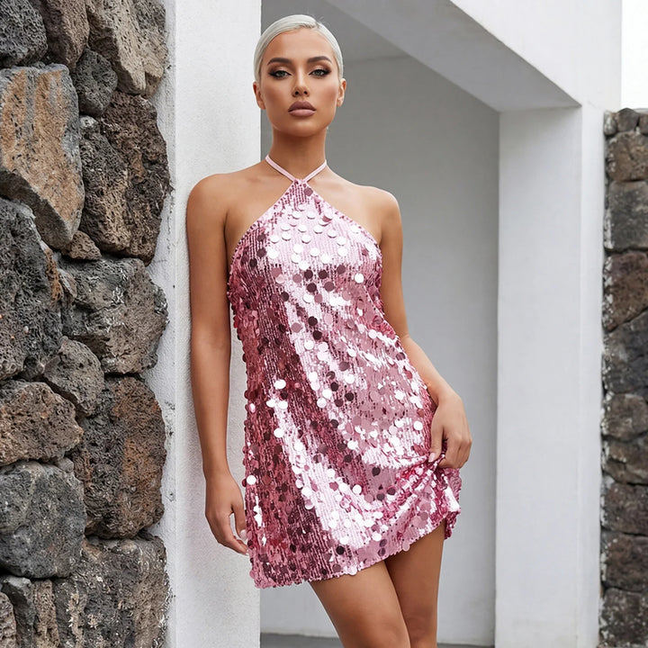 Robe de fête à paillettes sans manches pour femme | Mini
