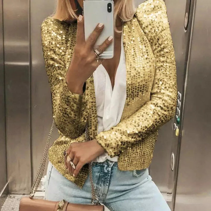 Blazer court à sequins pour femme à manches longues | soirée