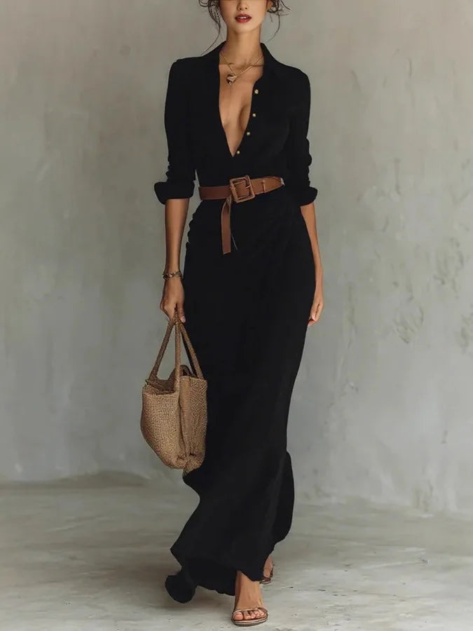 Women's Vintage Wrap Belted Dress | Maxi