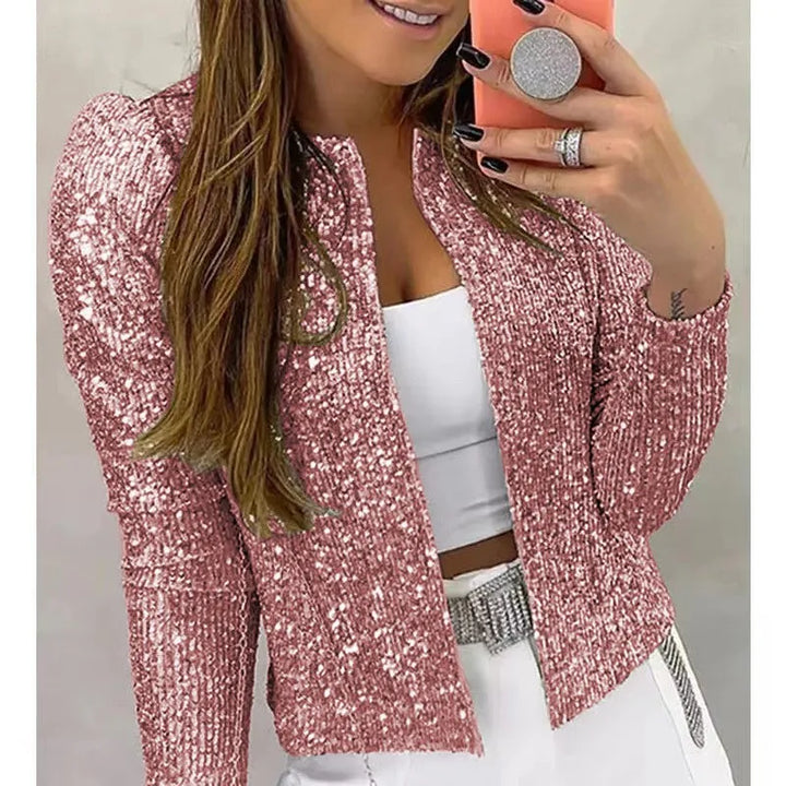 Blazer court à sequins pour femme à manches longues | soirée