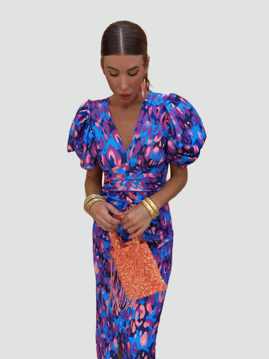Women's Printed Puff Sleeve Dress | Midi