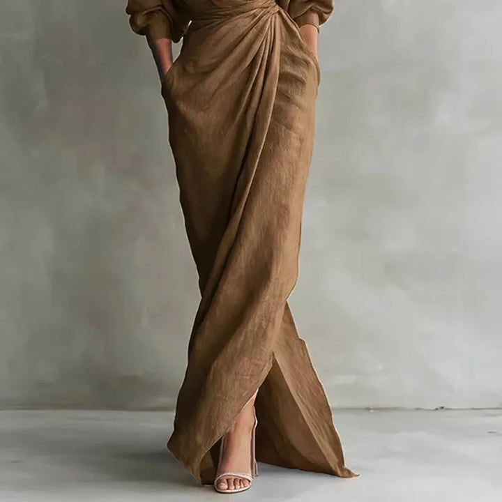Women's Draped Wrap V-Neck Dress | Maxi