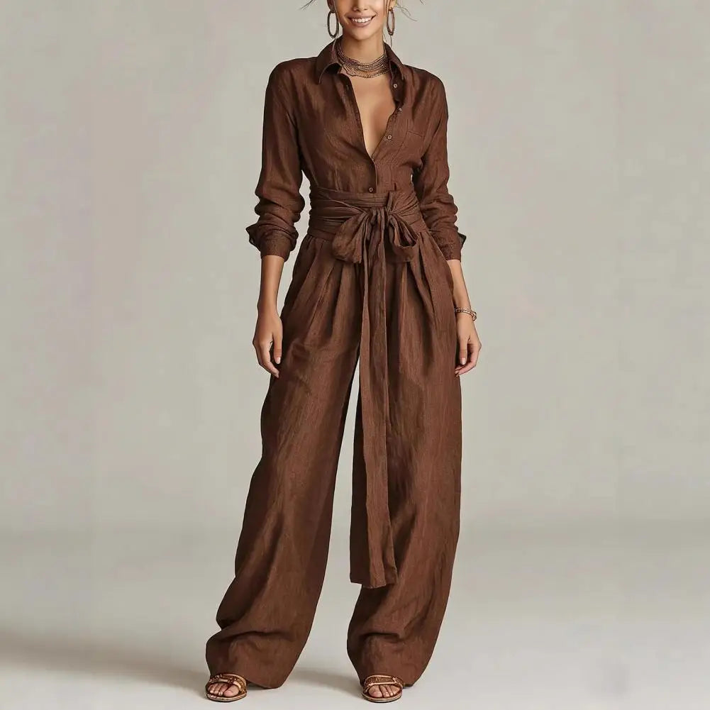 Women's Elegant Wide Leg Jumpsuit | Tie Waist