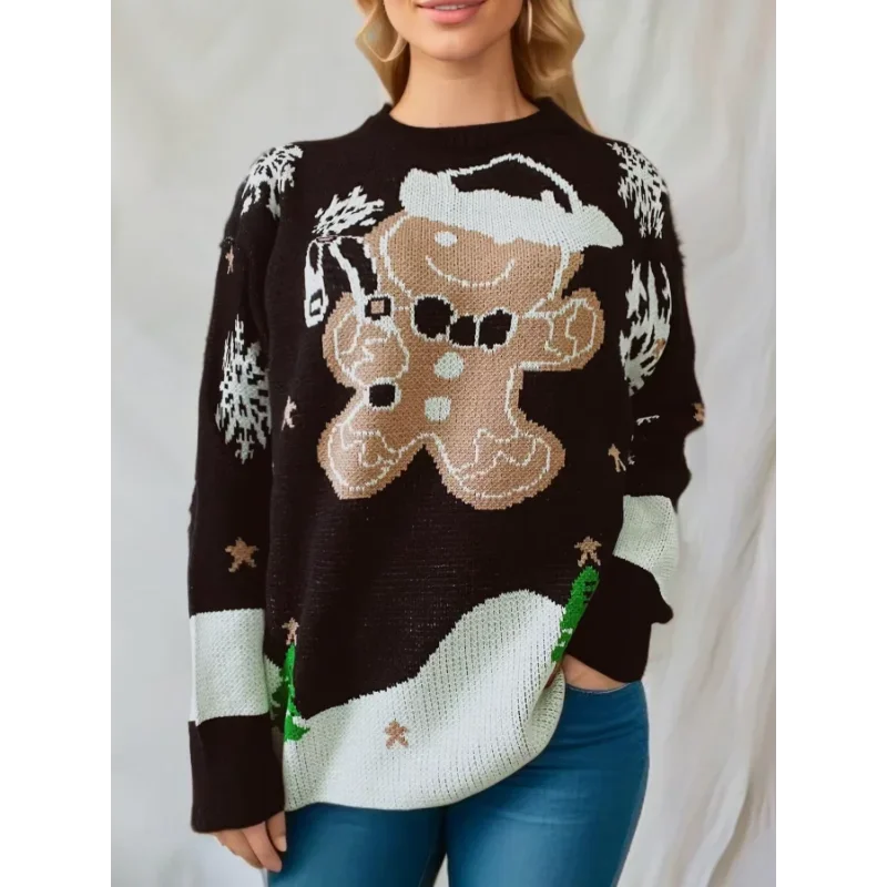 Pull de Noël fantaisie à col rond pour femme | en maille