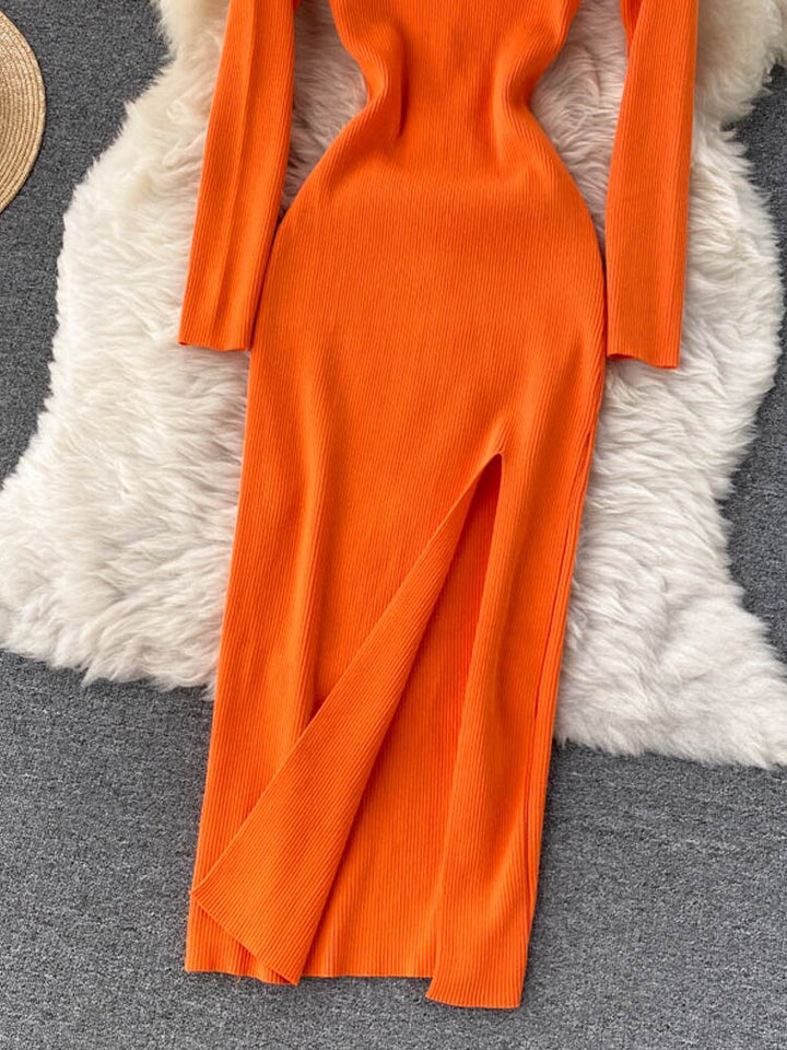 Women’s Ribbed Knit Bodycon Long Sleeves Dress | Maxi