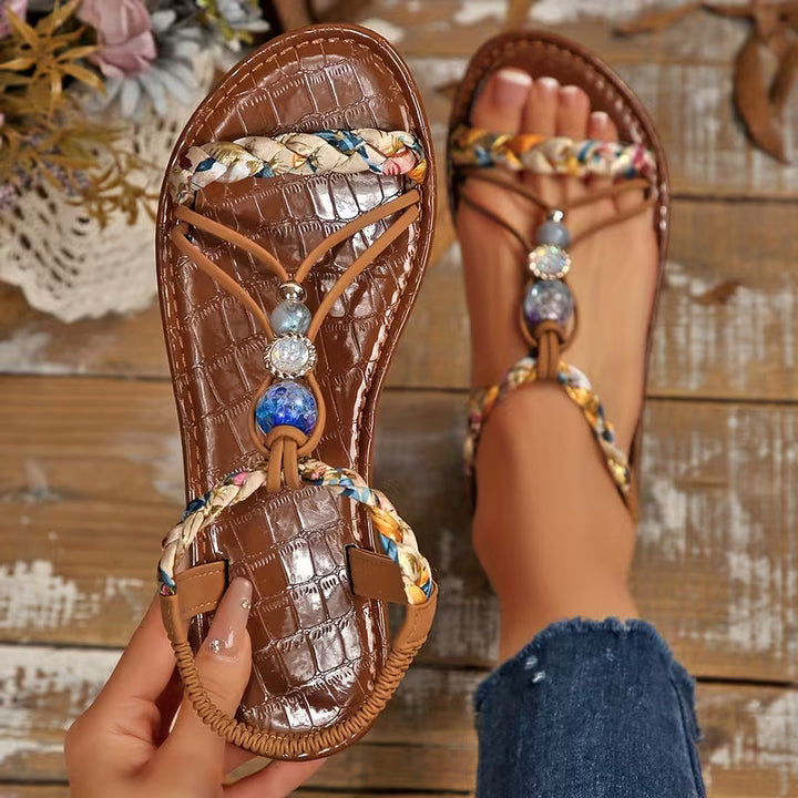 Women's Beaded Boho Sandals | T-Strap