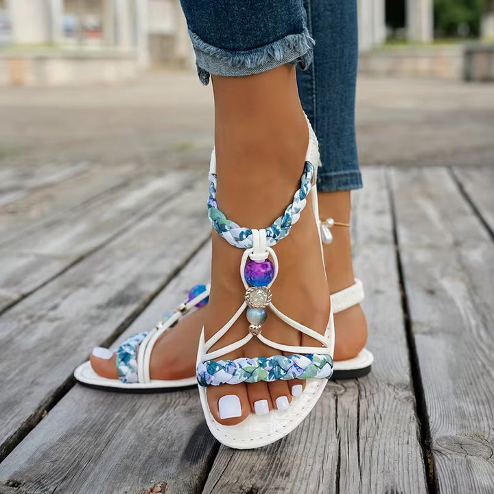 Women's Beaded Boho Sandals | T-Strap