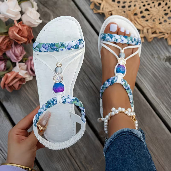 Women's Beaded Boho Sandals | T-Strap
