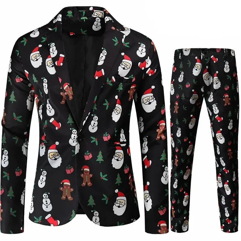 Costume de Noël imprimé deux pièces pour homme | Hiver