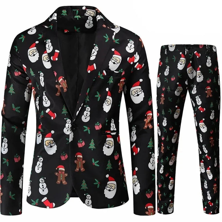 Costume de Noël imprimé deux pièces pour homme | Hiver