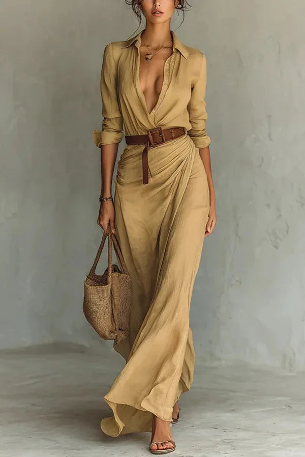 Women's Vintage Wrap Belted Dress | Maxi