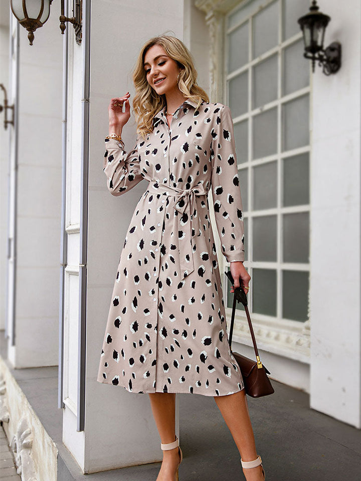 Women’s Printed Shirt Dress with Tie Waist | Midi