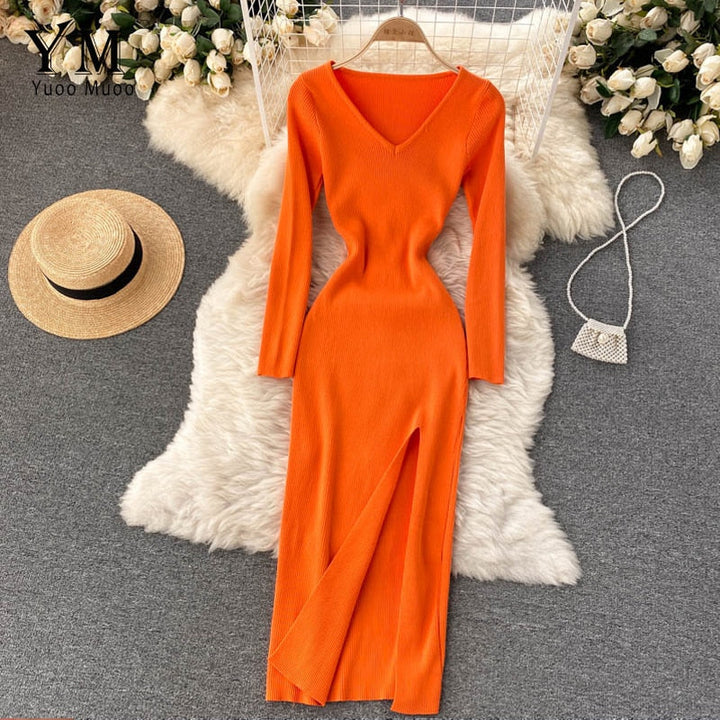 Women’s Ribbed Knit Bodycon Long Sleeves Dress | Maxi