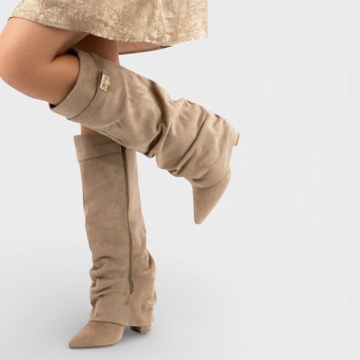 Bottes montantes à bout pointu pour femme | Plissées