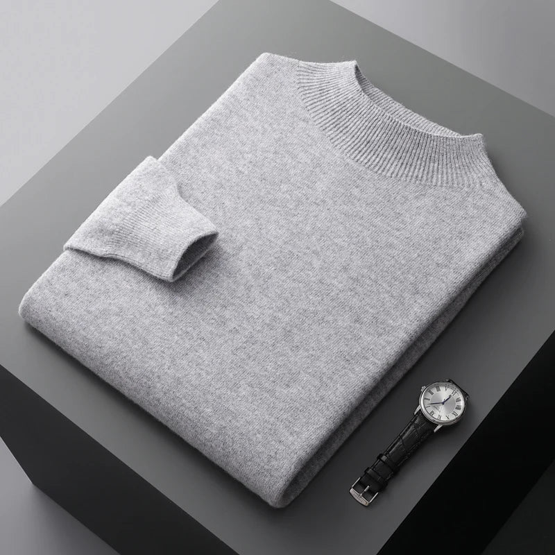 Men's Winter Long Sleeve Knit Sweater | Mock Neck