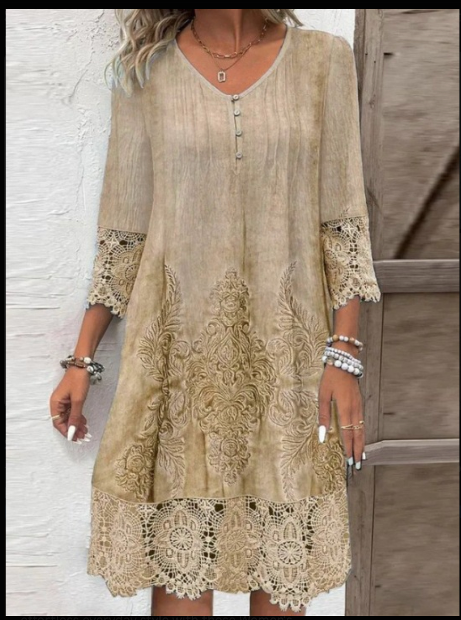 Robe bohème d’été pour femme à manches 3/4 | Midi