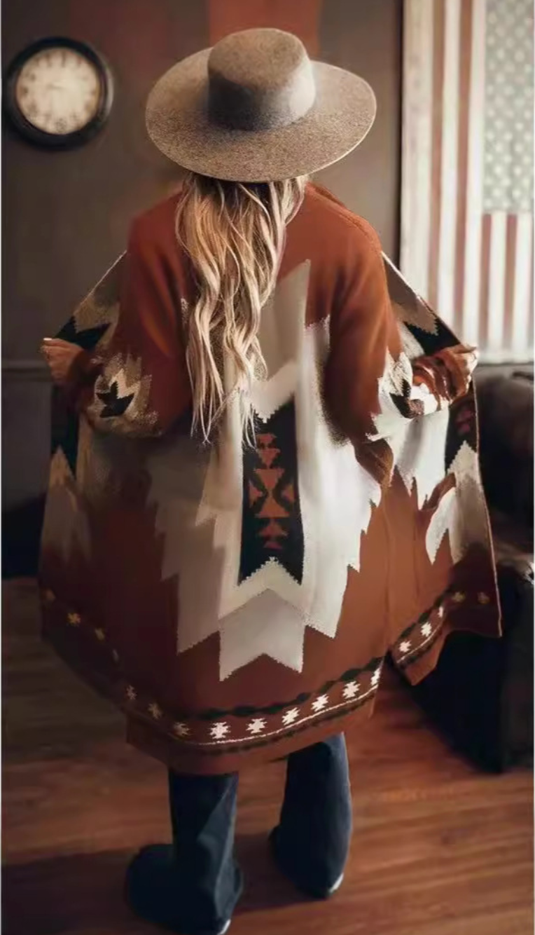 Women's Patterned Knitted Cardigan | Longline