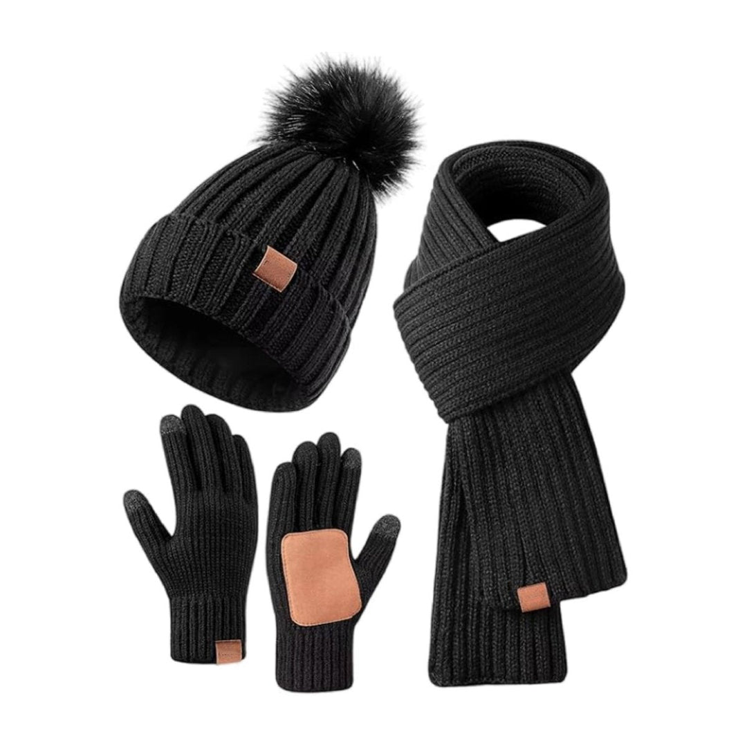 Ensemble bonnet, écharpe et gants en maille pour femme | Compatible avec les écrans tactiles