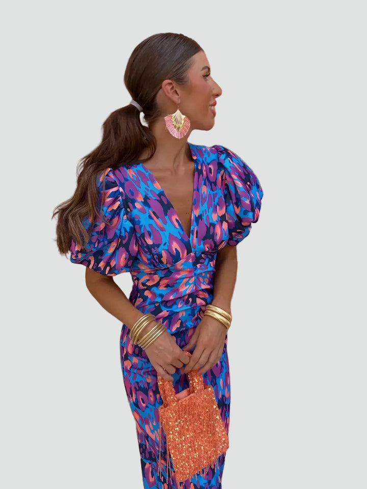 Women's Printed Puff Sleeve Dress | Midi