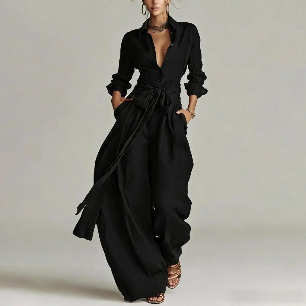 Women's Elegant Wide Leg Jumpsuit | Tie Waist