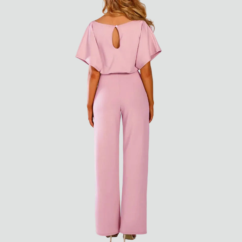 Women's Elegant Short Sleeve Jumpsuit | Tie-Waist