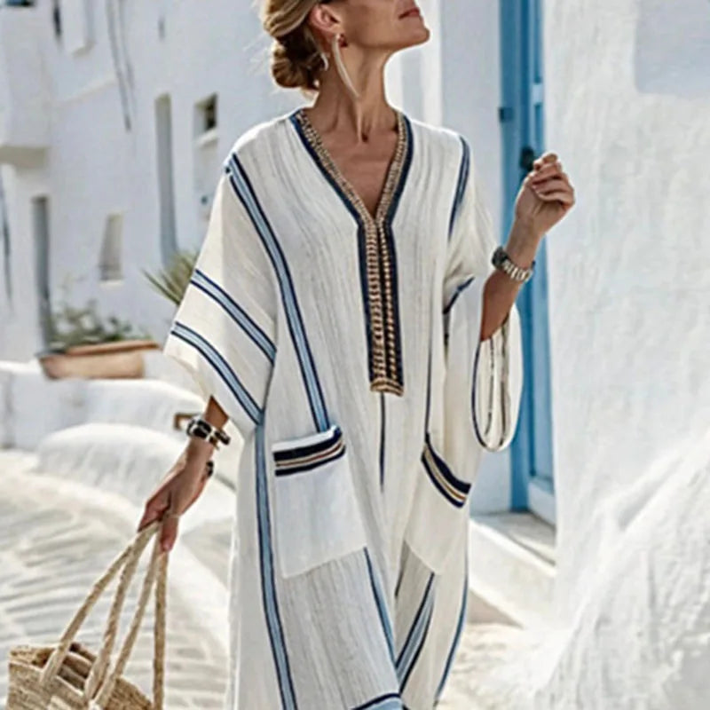 Women's Summer Striped Kaftan Dress | Maxi