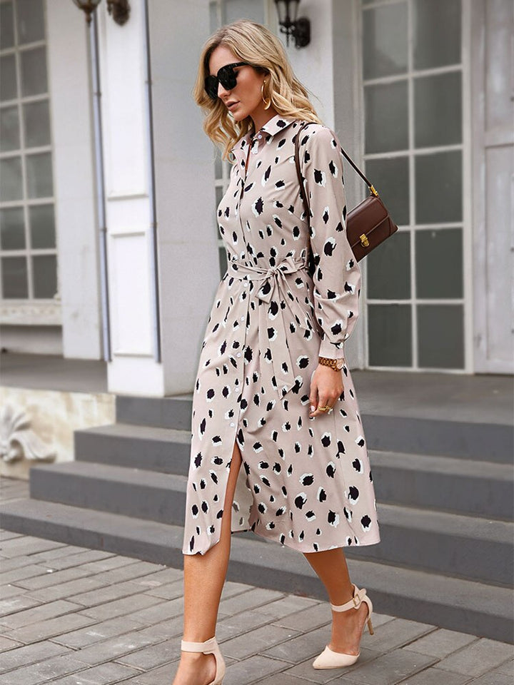 Women’s Printed Shirt Dress with Tie Waist | Midi