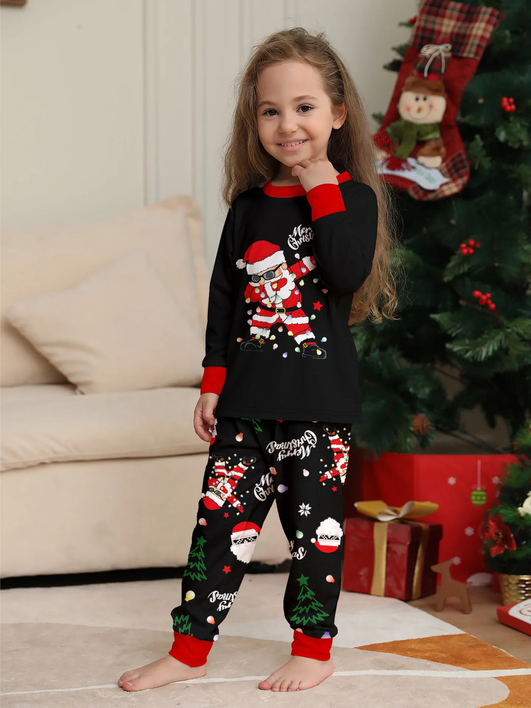 Ensemble de pyjamas de Noël assortis pour toute la famille avec haut à manches longues et pantalon | noir