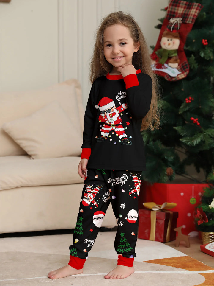 Ensemble de pyjamas de Noël assortis pour toute la famille avec haut à manches longues et pantalon | noir
