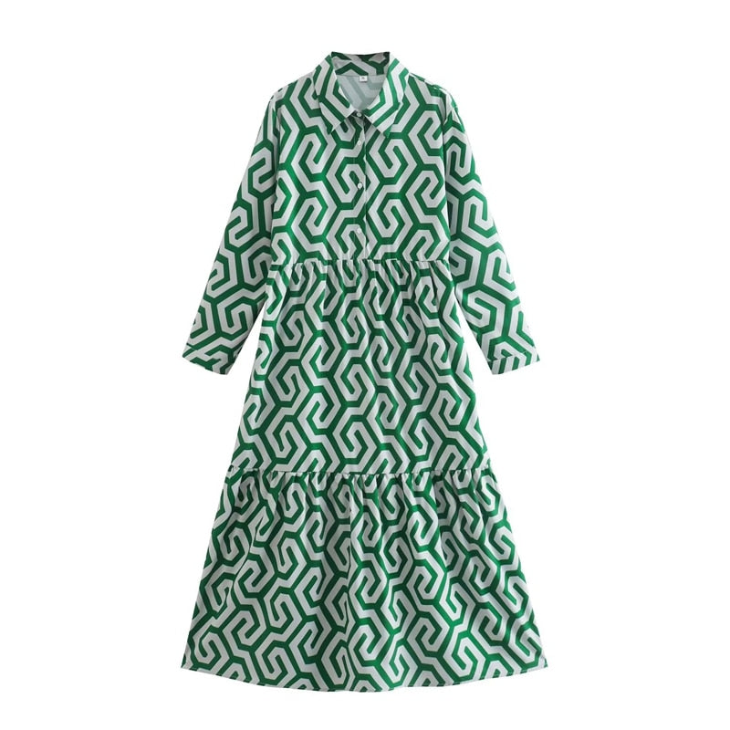 Women’s Printed Flared A-Line Shirt Dress | Midi