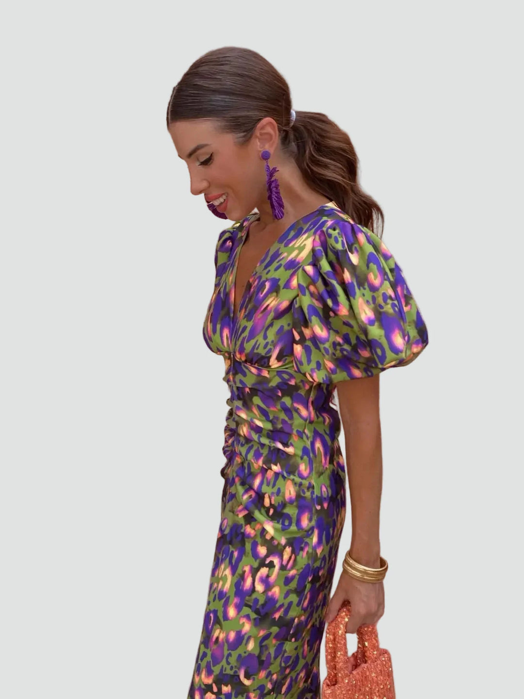 Women's Printed Puff Sleeve Dress | Midi