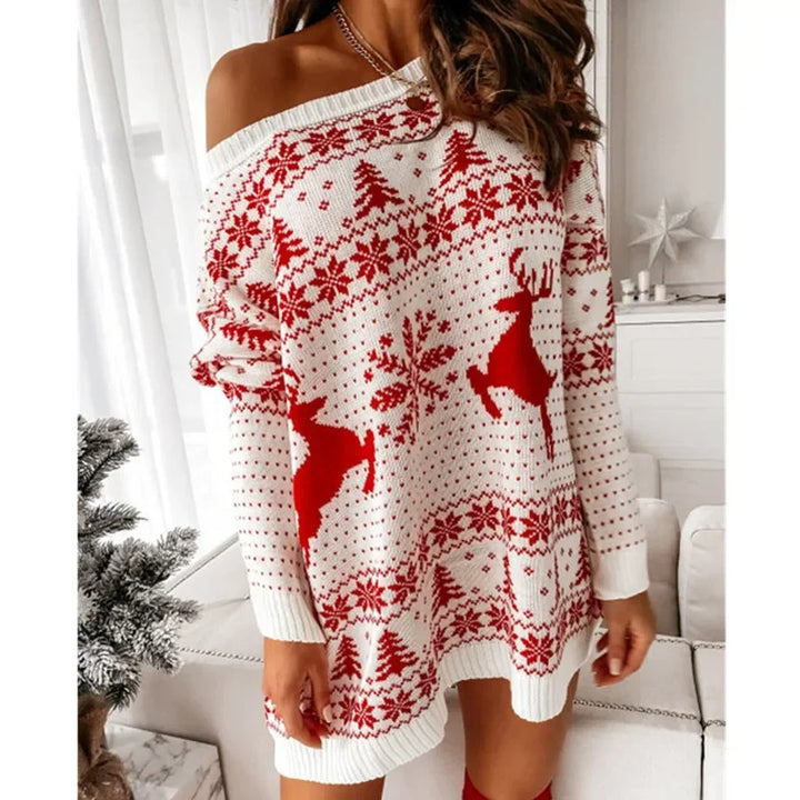 Robe pull en maille de Noël pour femme à manches longues | mini