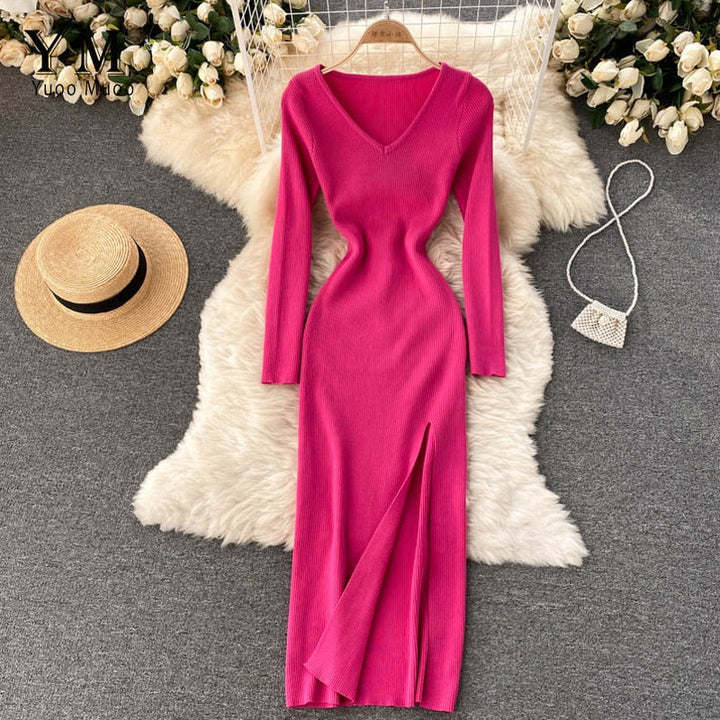 Women’s Ribbed Knit Bodycon Long Sleeves Dress | Maxi