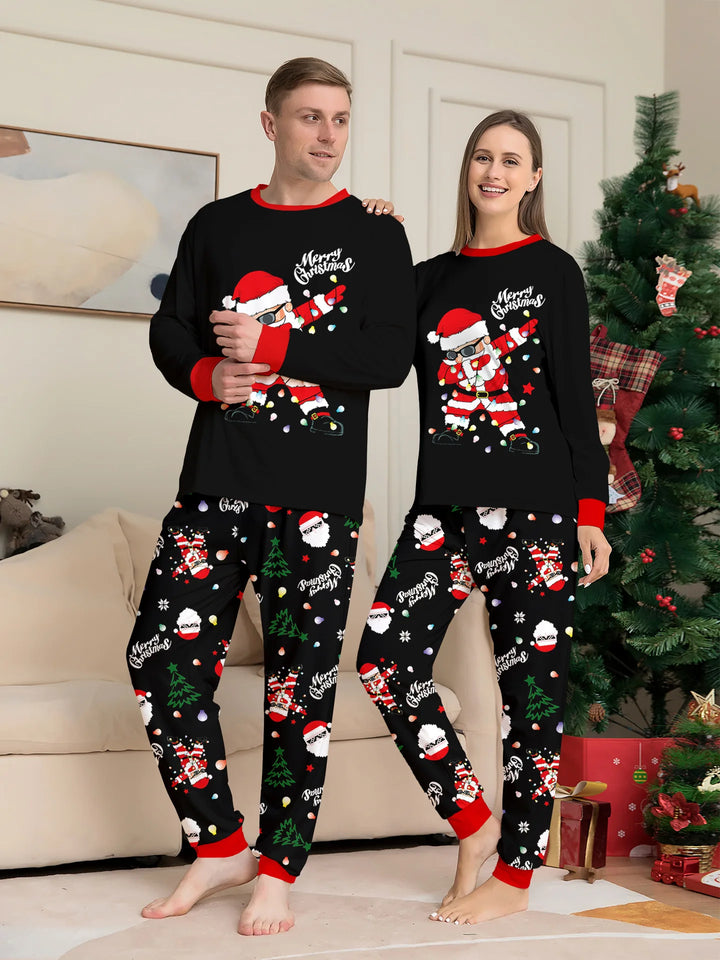 Ensemble de pyjamas de Noël assortis pour toute la famille avec haut à manches longues et pantalon | noir