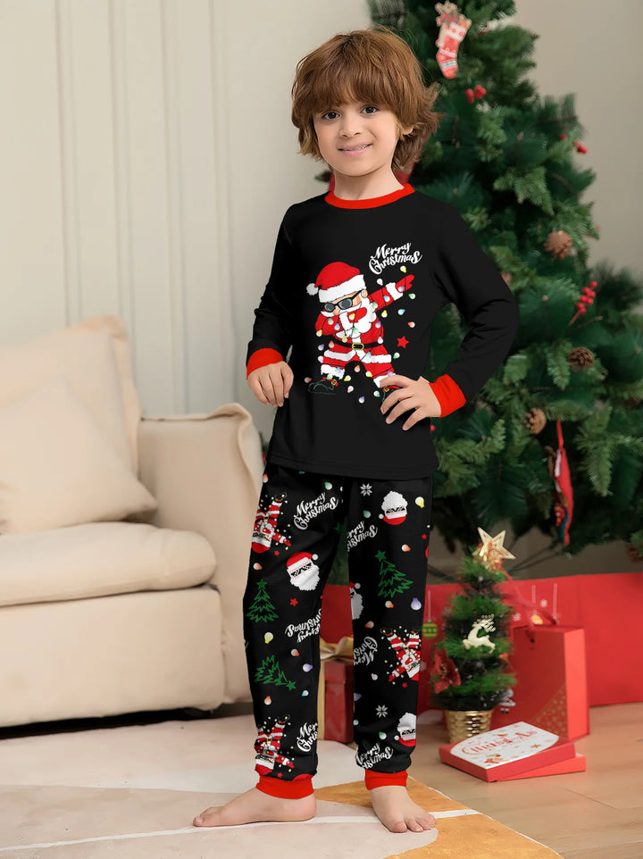 Ensemble de pyjamas de Noël assortis pour toute la famille avec haut à manches longues et pantalon | noir