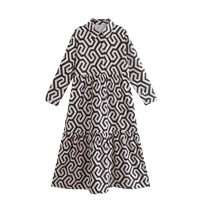 Women’s Printed Flared A-Line Shirt Dress | Midi