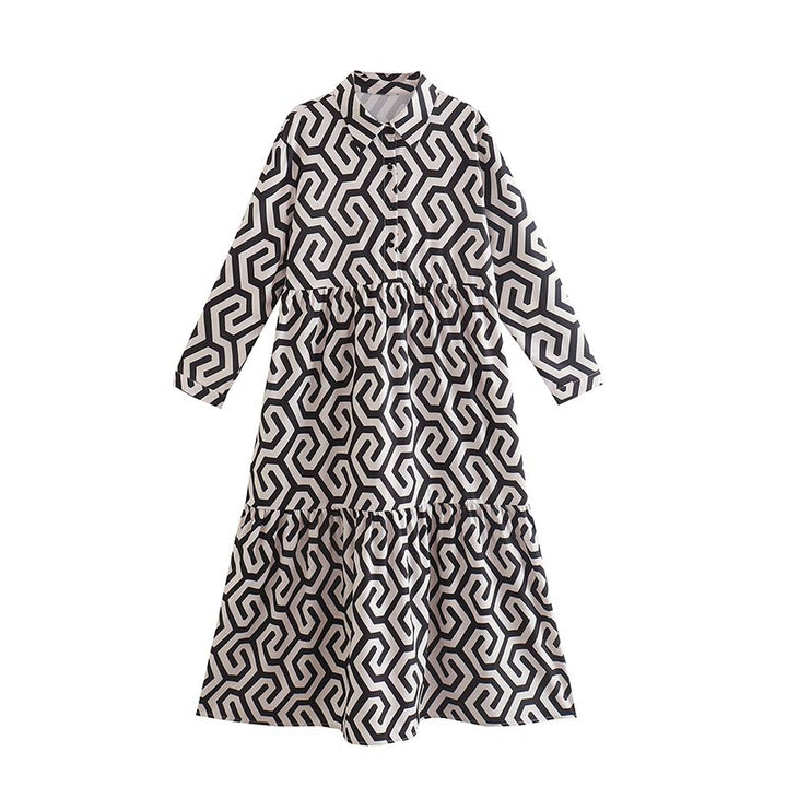 Women’s Printed Flared A-Line Shirt Dress | Midi