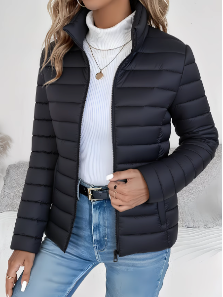 Women’s Stand Collar Winter Puffer Jacket | Zip Up