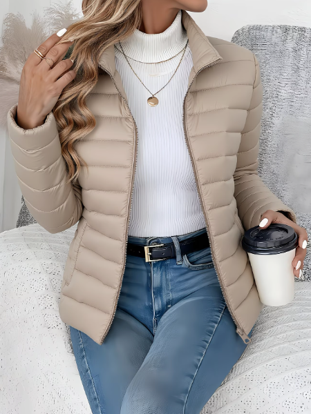 Women’s Stand Collar Winter Puffer Jacket | Zip Up