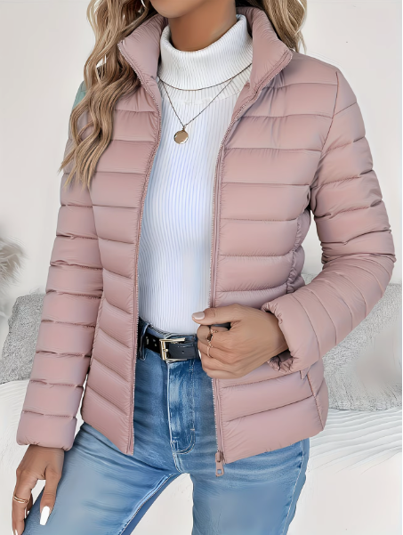 Women’s Stand Collar Winter Puffer Jacket | Zip Up