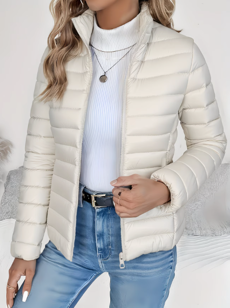 Women’s Stand Collar Winter Puffer Jacket | Zip Up