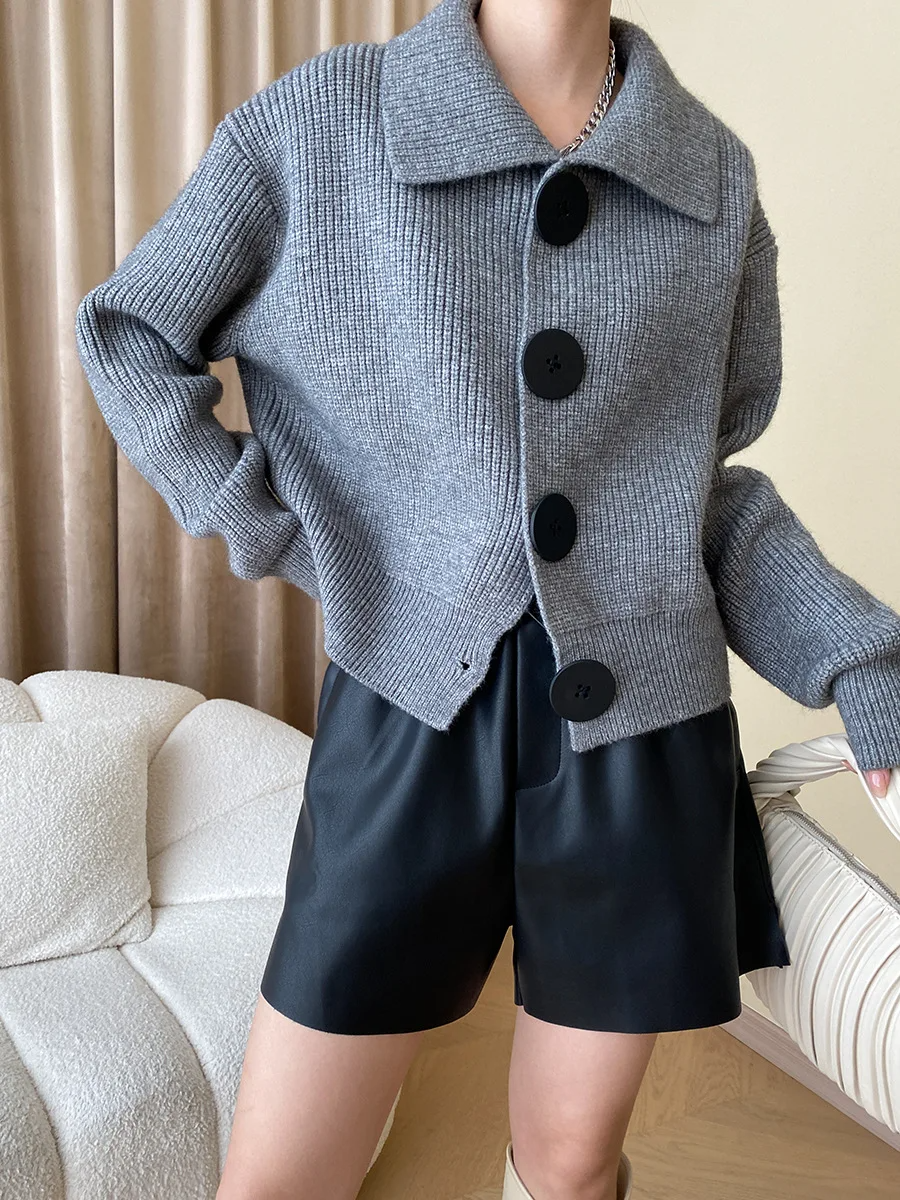 Gilet oversize à col en maille épaisse pour femme