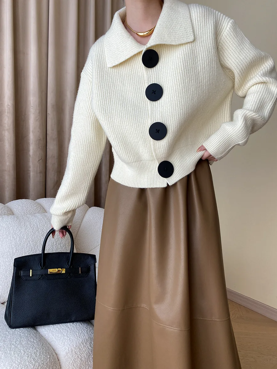 Gilet oversize à col en maille épaisse pour femme