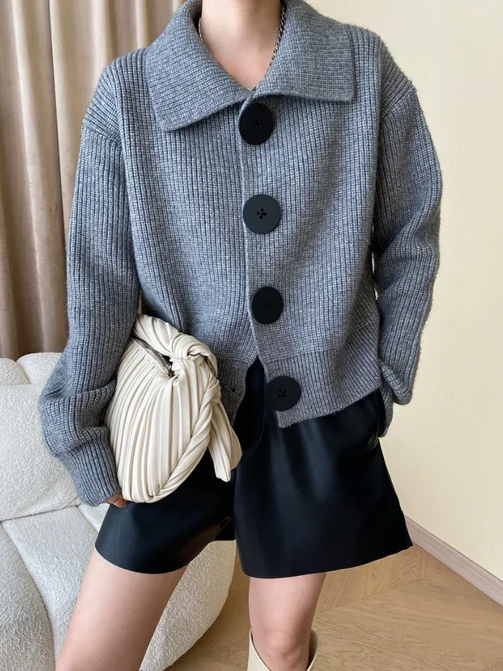 Gilet oversize à col en maille épaisse pour femme
