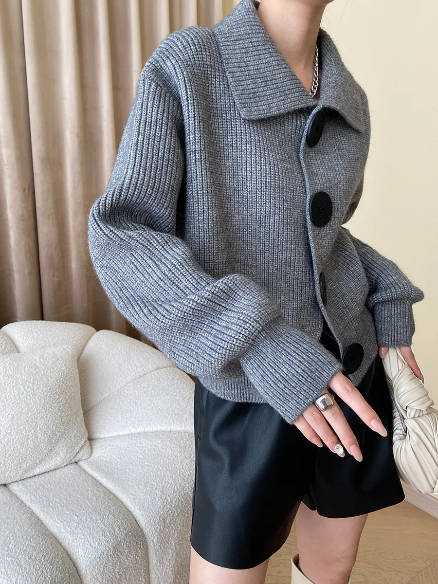 Gilet oversize à col en maille épaisse pour femme