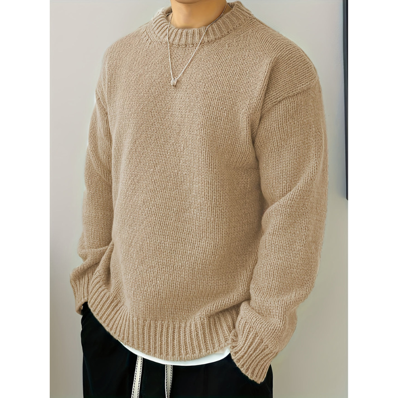 Pull en maille côtelée pour homme à col rond | hiver